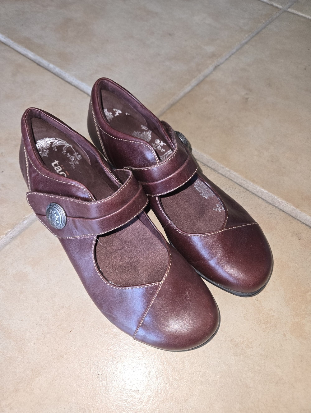 Taos Footwear Burgundy Leather Mary Jane Majesty Low Heel Button Strap Shoes 8.5 - Picture 7 of 13